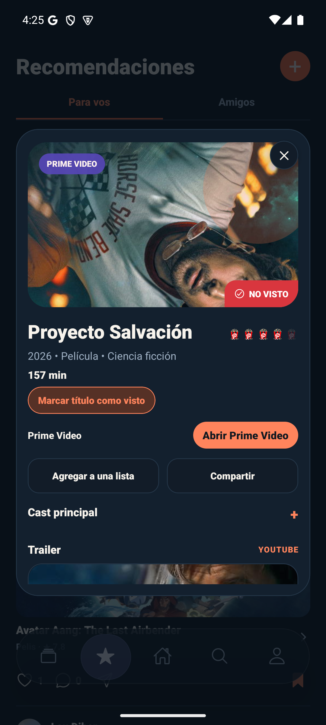 Detalle actual con Prime Video y Abrir Prime Video