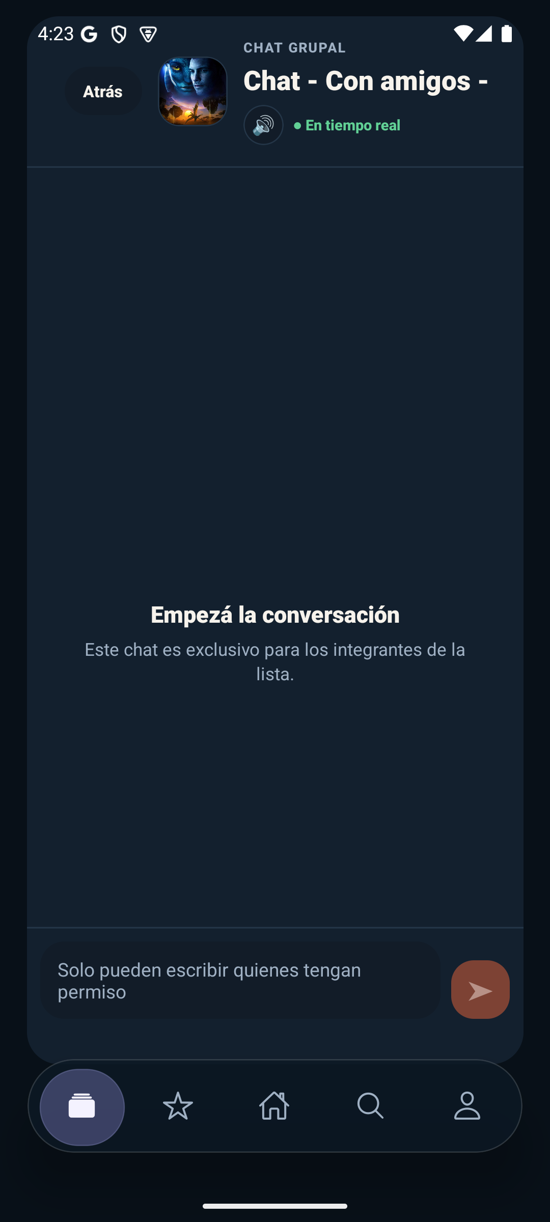 Chat grupal actual de Filmbuzz